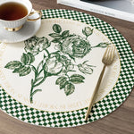 tapis table rond polyestère résistant chaleur décoration intérieure extérieure blanc vert fleurs feuilles papillons