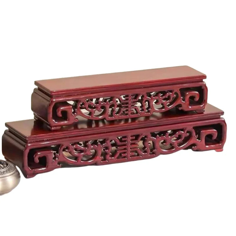 support bois décoratif étagère sculptée chinois ajours motifs floraux étagère plantes pot fleurs présentoir