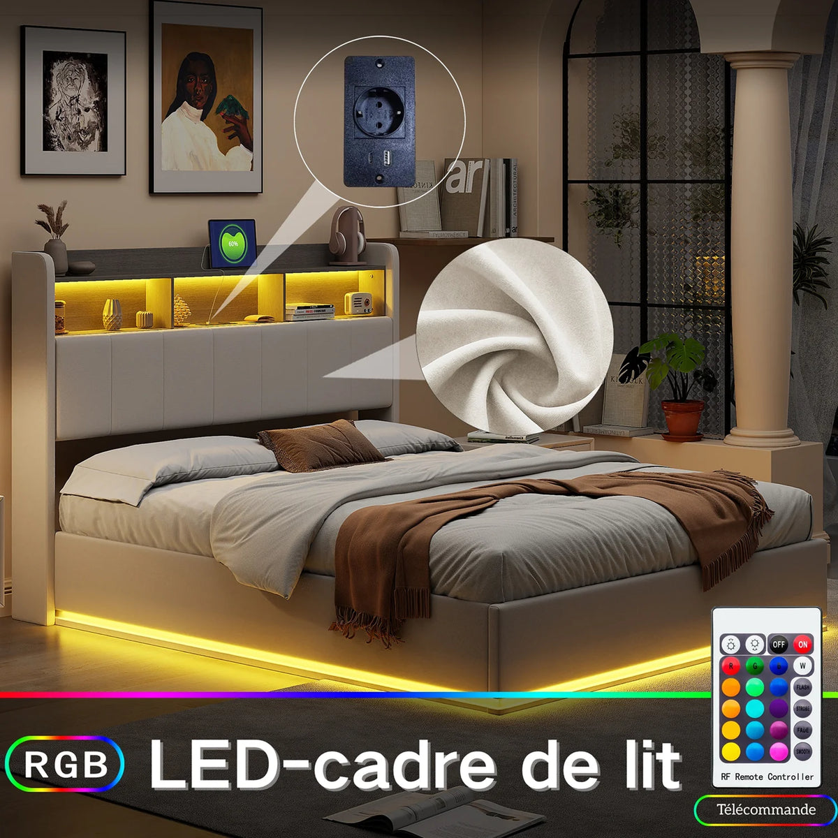 Rangement sous le lit du modèle 140x200 cm pour optimiser l'espace