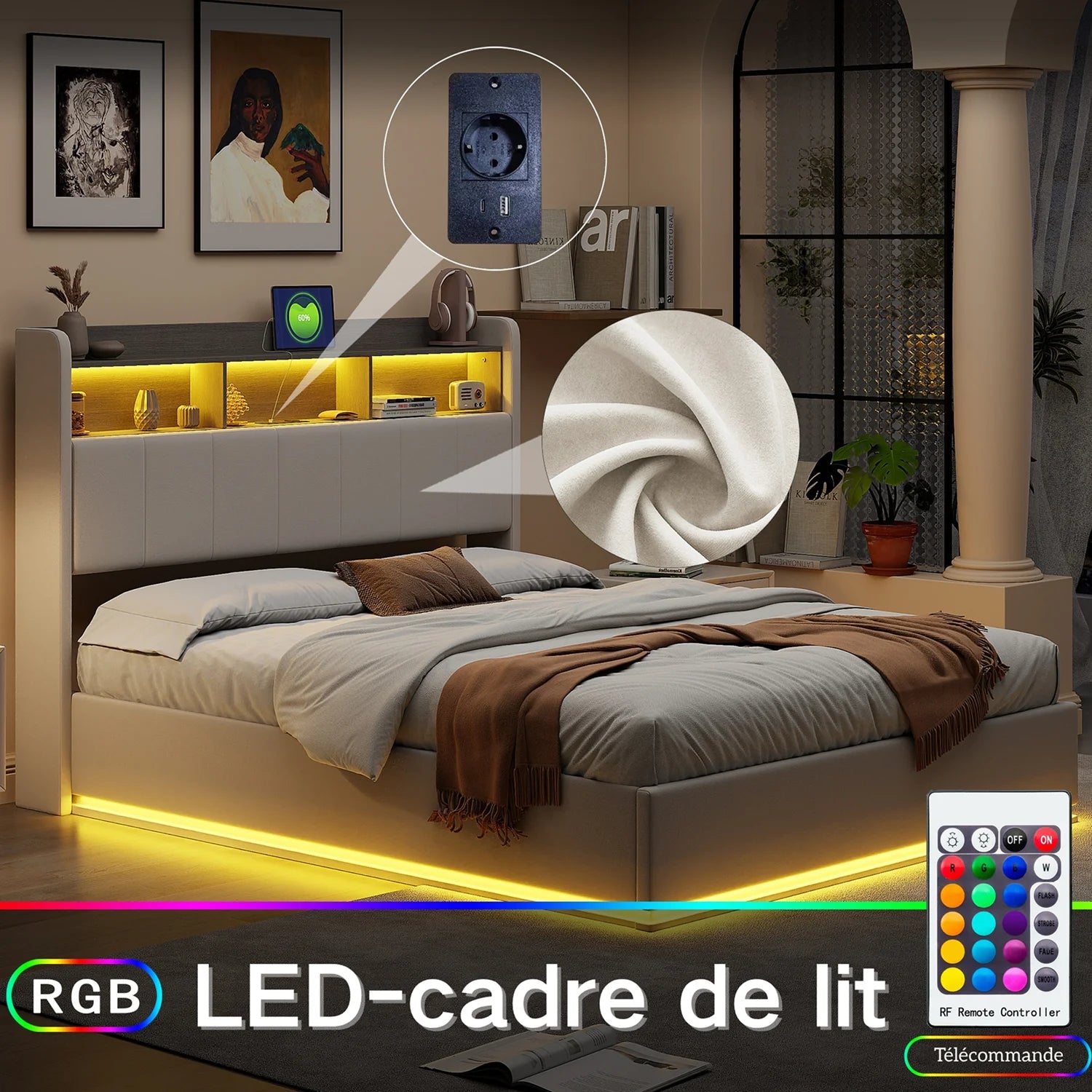Rangement sous le lit du modèle 140x200 cm pour optimiser l'espace
