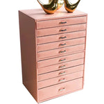 boîte bijoux simili cuir rose poignées dorées velours moderne grande capacité