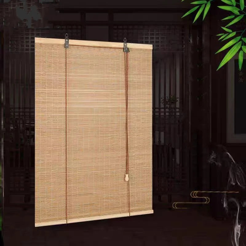 store bambou naturel rayures horizontales traditionnel clips métalliques cordelette tirage balcon jardin rustic