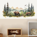 sticker mural ours forestier paysage aquarelle decoration maison chambre enfants moderne