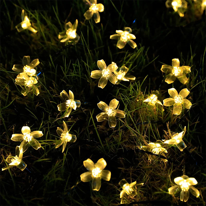 guirlandes lumineuses solaires led fleurs cerisier blanc multicolore extérieures imperméables