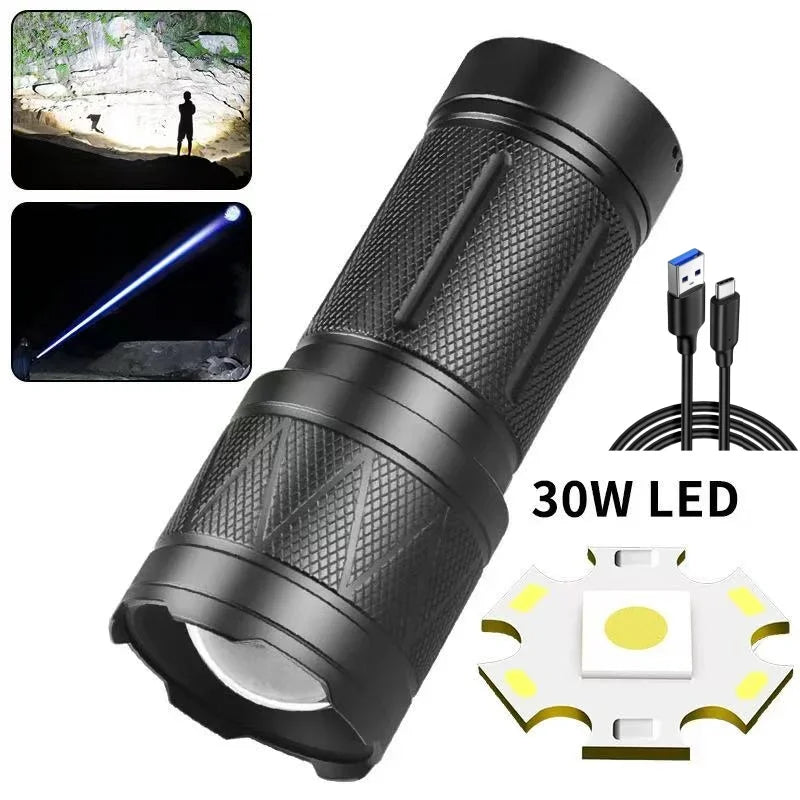 torche puissante led rechargeable 12000mAh zoomable autodéfense banque alimentation moderne