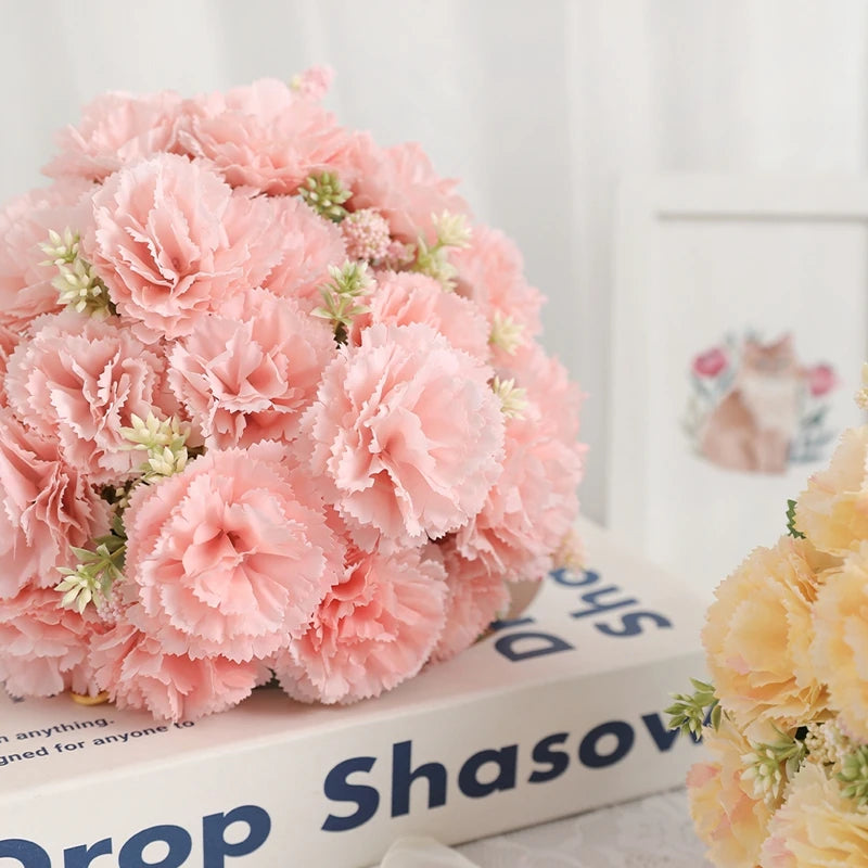 Bouquet artificiel coquelicot feuilles vertes mariage décoration intérieure vase bleu rose orange blanc vert