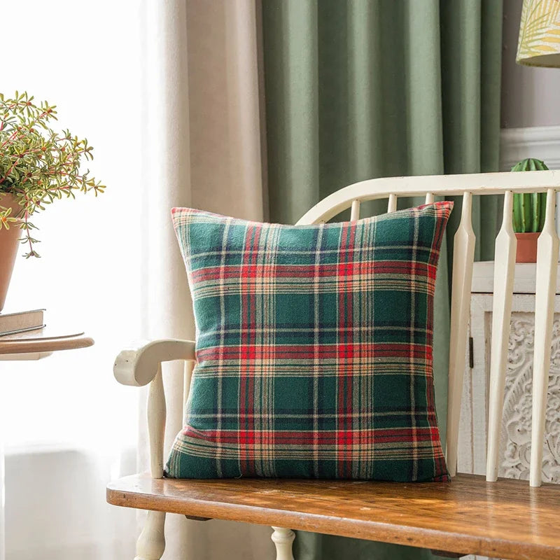 housse coussin noël carreaux rouge vert polyester décorative maison voiture 60x60cm 45x45cm traditionnelle festive