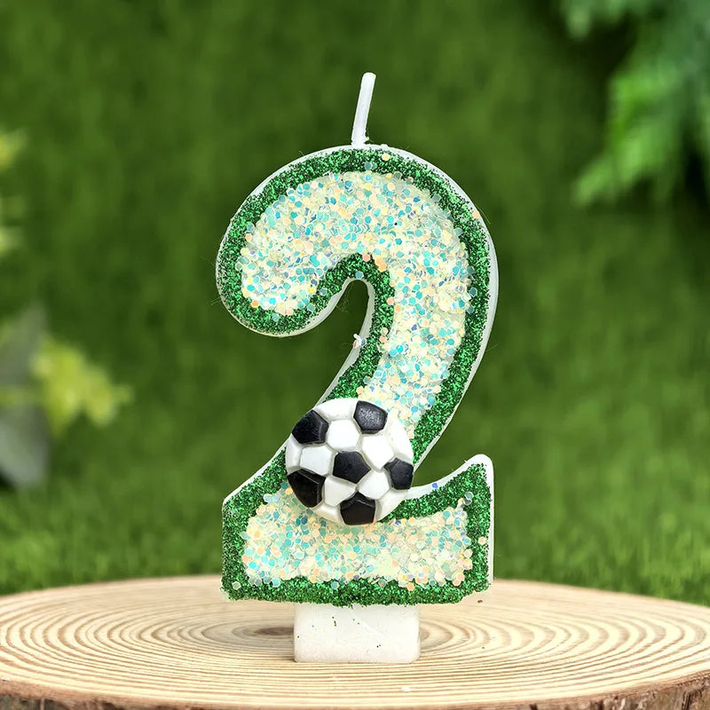 bougies chiffres paillettes football anniversaire decoration verte blanche noire bleue thèmes sportifs numerotees opaque