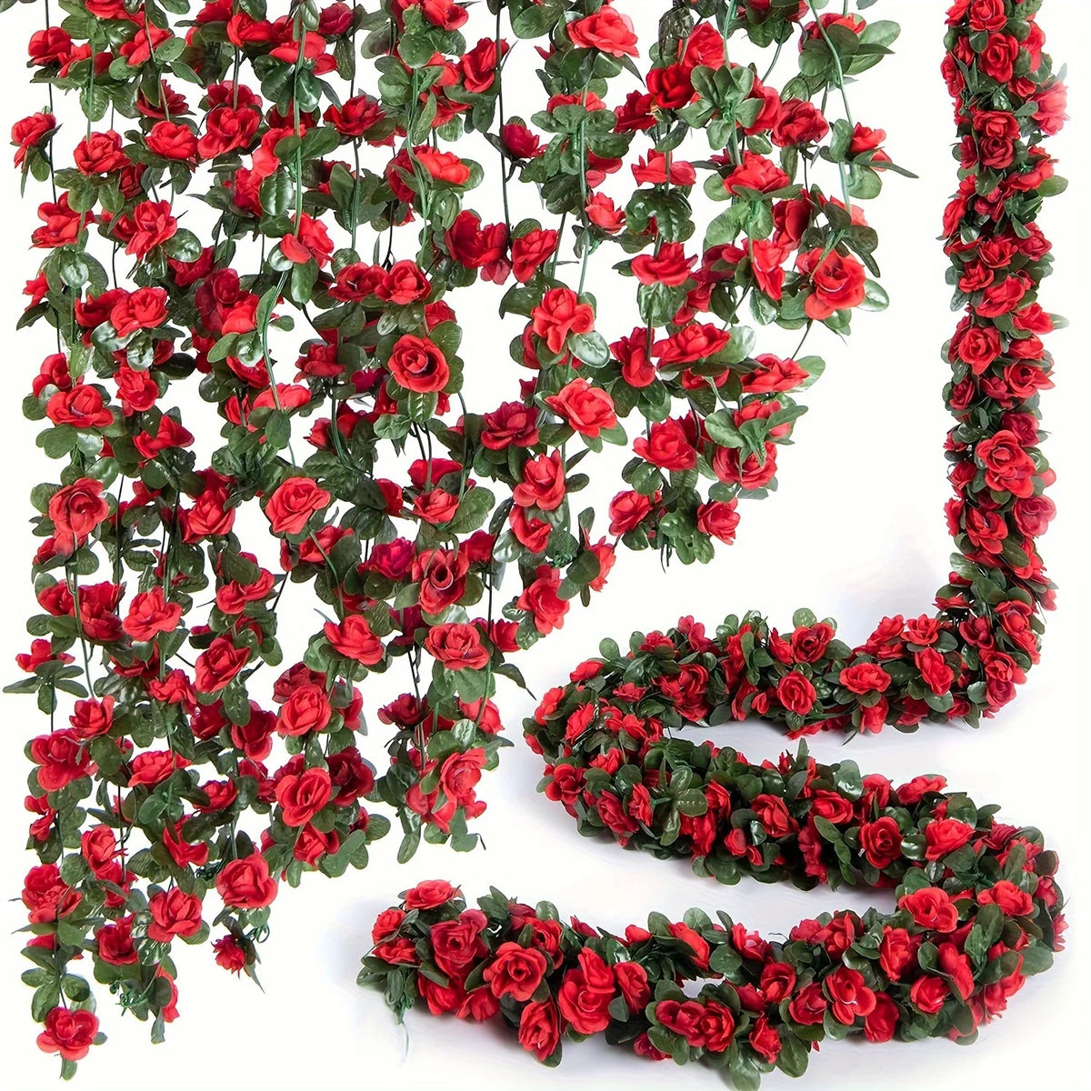 guirlande fleurs artificielles roses vertes décoration murale mariage romantique intérieur festive anniversaire