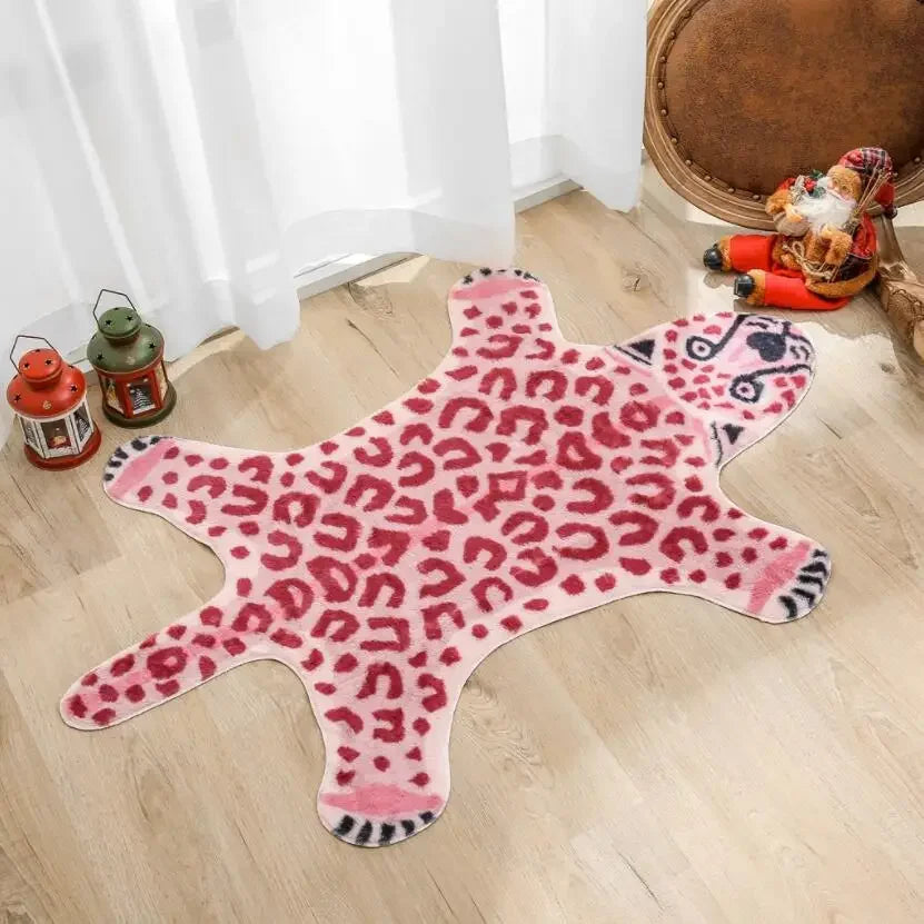 tapis imprimé léopard rose moderne salon chambre doux polyester