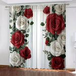 rideau moderne roses rouges blanches feuilles vertes translucides chambre coucher