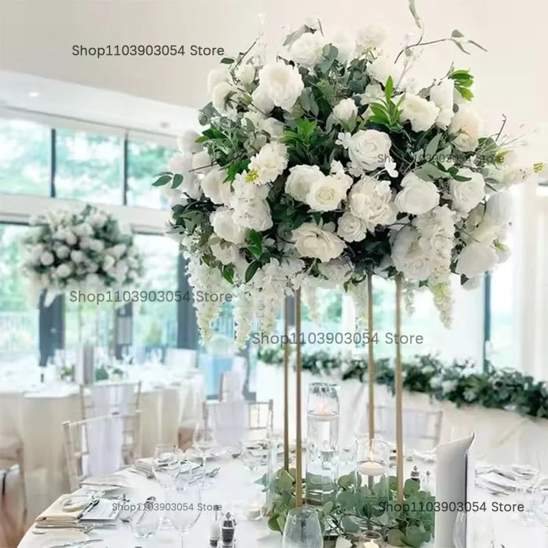 bouquet fleurs artificielles roses blanches feuilles vertes classique naturel tringles dorées blanc vertextérieur decoration