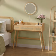 coiffeuse bohème miroir éclairé tiroirs rotin scandinave rangement beauté