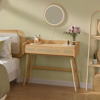 coiffeuse bohème miroir éclairé tiroirs rotin scandinave rangement beauté