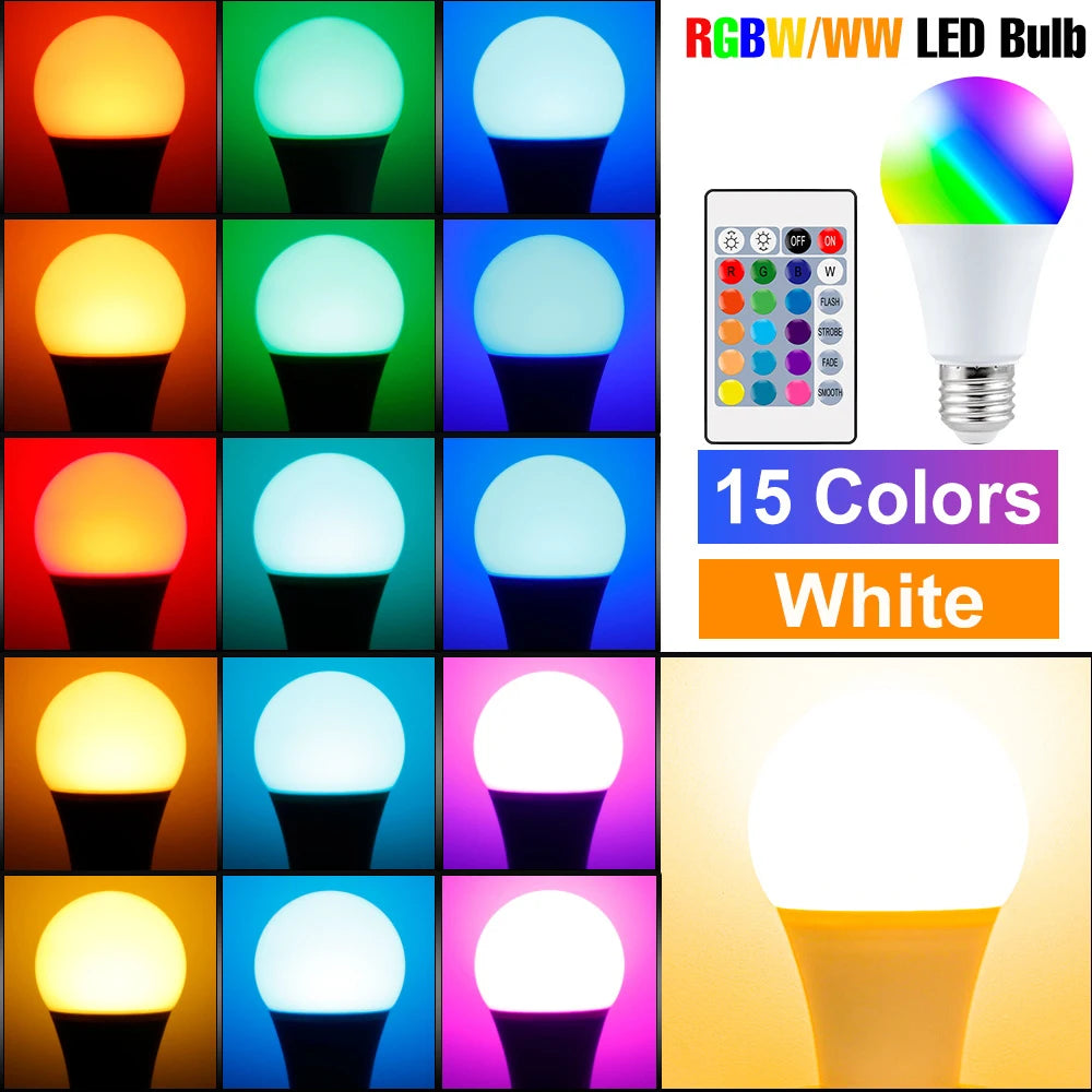 ampoule led rgb 25w e27 blanc multicolore transparente moderne télécommande 24touches lumière ambiance chambre