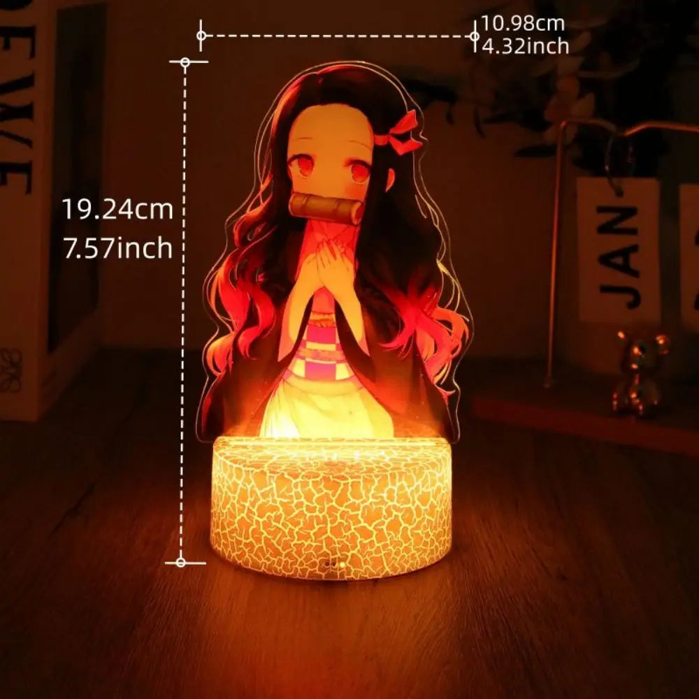 lampe led 3d anime luffy zorro cracked surface télécommande câble usb nocturne rouge vert