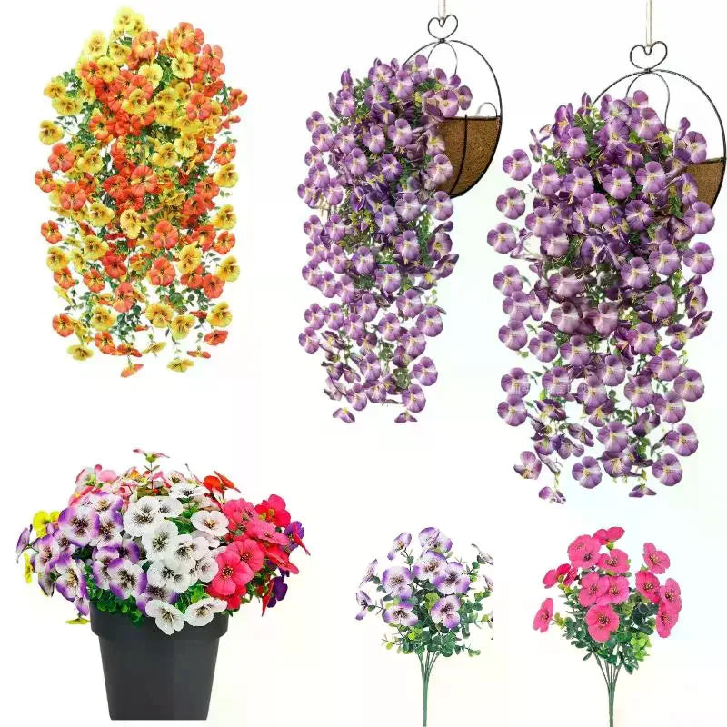 fleurs artificielles violettes oranges jaunes roses blanches décoration intérieure moderne pendaison fête