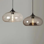 Suspension lumineuse verre soufflé moderne couleur transparent brun rouge bleu ampoule filament câble noir