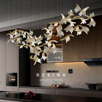 lampe suspendue contemporaine élégante dorée feuilles stylisées lumière blanche translucide 3000k 4000k 6000k