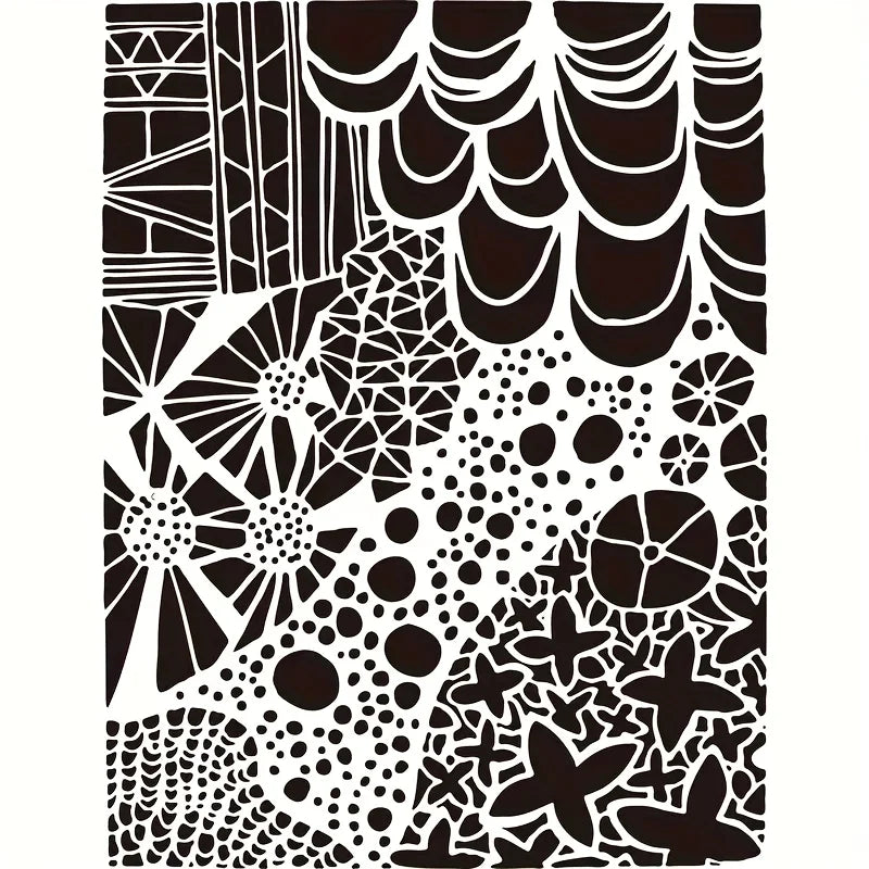 pochoir floral artisanal papier découpé blanc noir rose bleu géométrique cadre fleurs artificielles