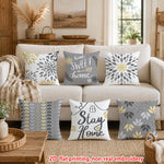 lot housses coussin décoratives gris jaune motif floral moderne canapé chambre