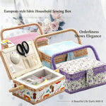 boîte couture rose clair rangement couture tissu imprimé poignée bois sac aiguilles européen doré