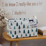 boîte rangement pliable tissu lin motif animaux moderne blanc marron gris vert