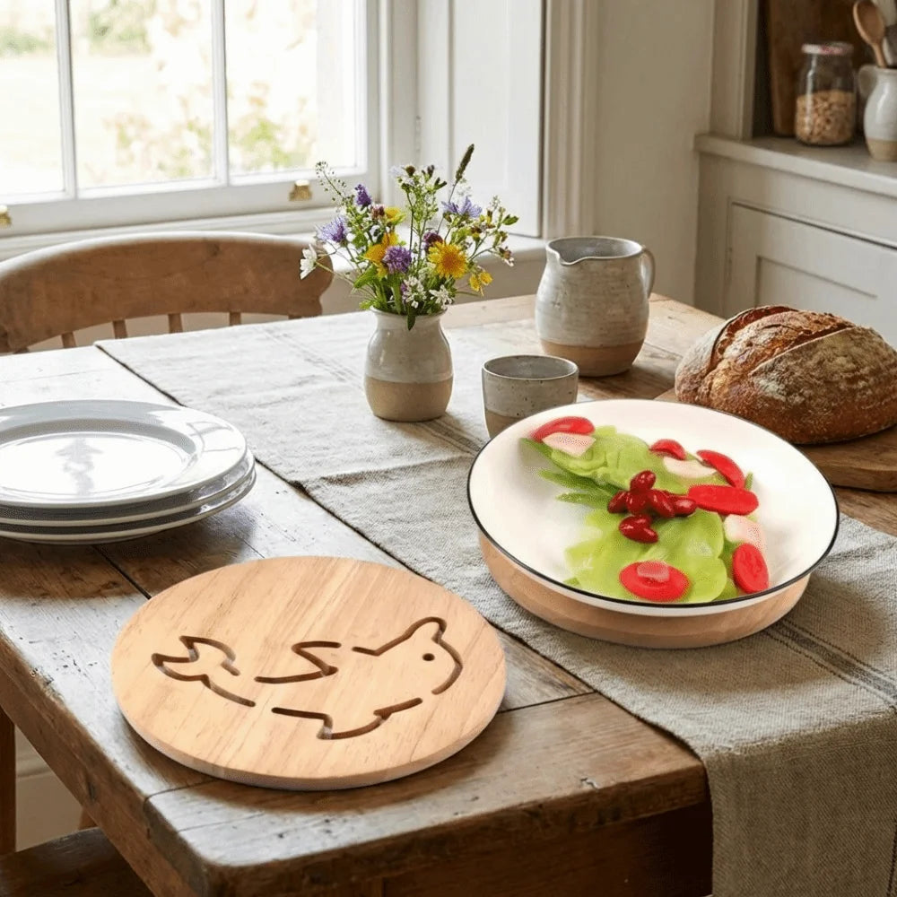 support vaisselle dessin animé poisson gravure bois clair naturel simple antidérapant maison