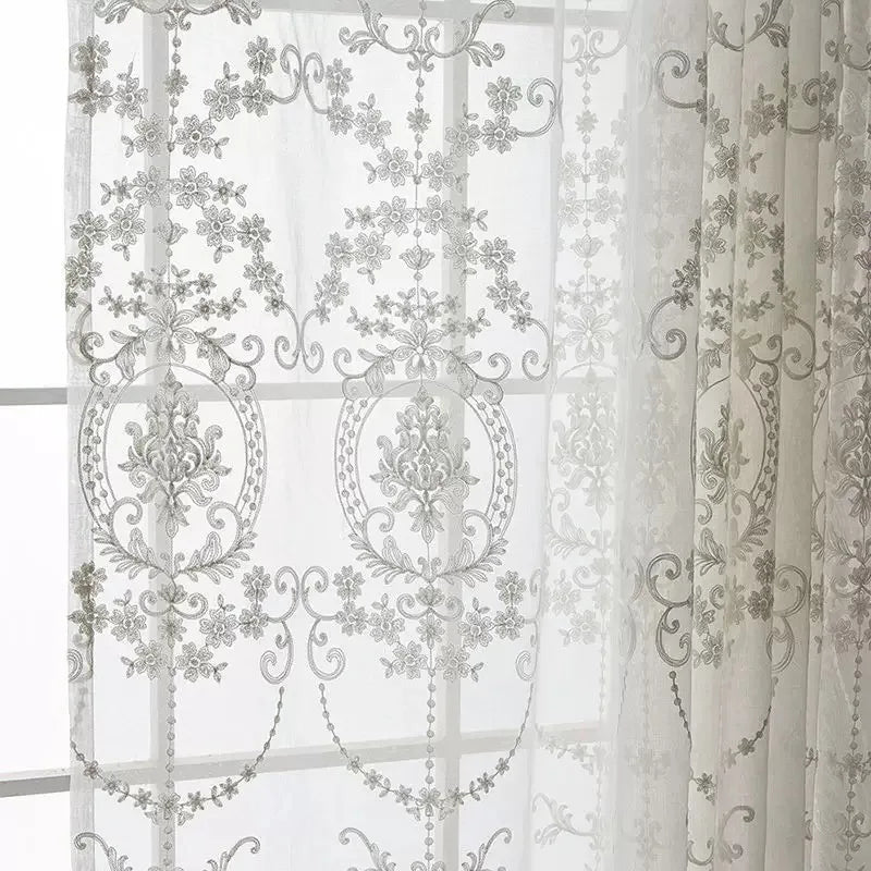 rideau blanc floral brodé transparent moderne maison hospitalière tulle polyester