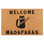 tapis d'entrée humoristique chat épée bienvenue madafafakas antidérapant caoutchouc noir marron clair marron