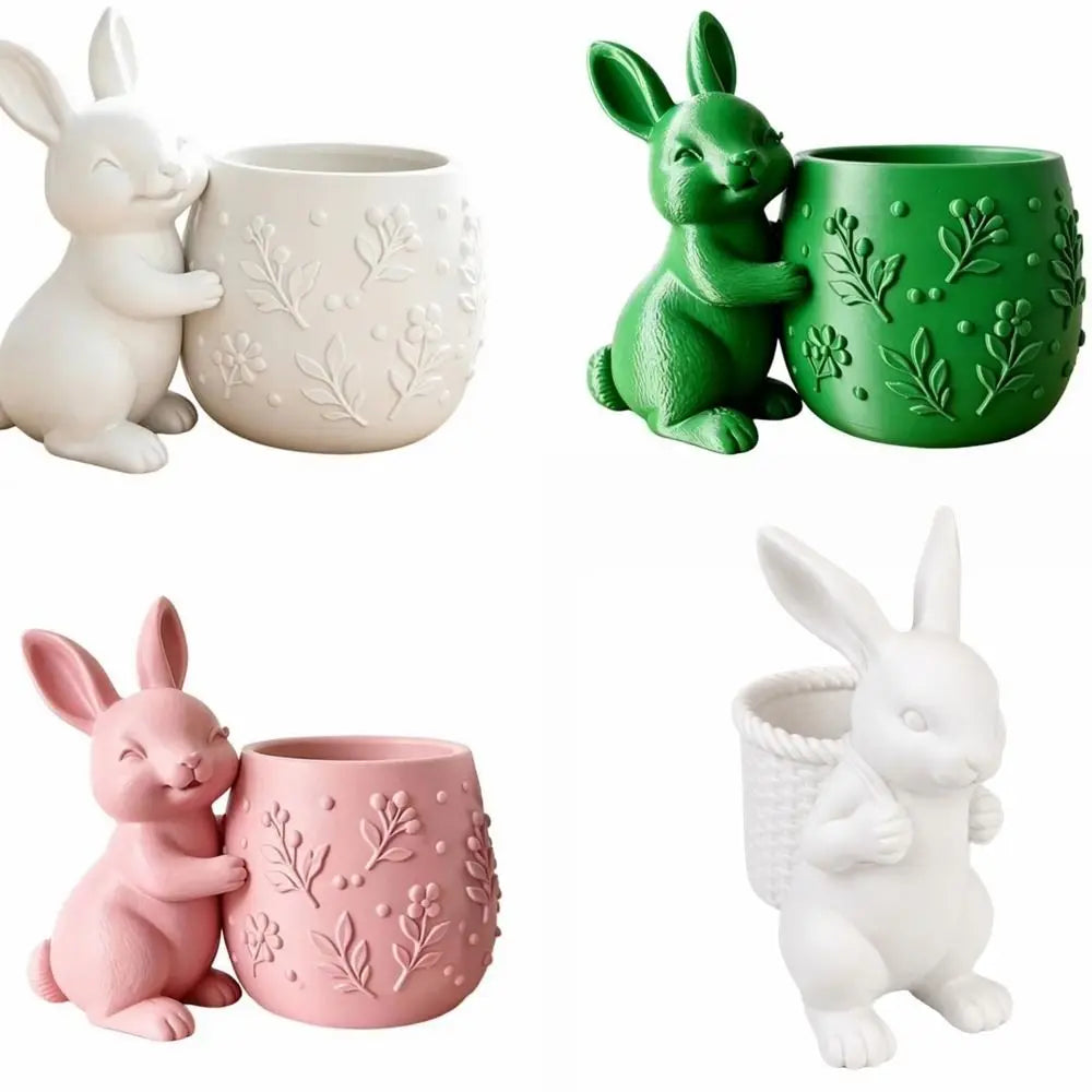 cache pot forme lapin motif végétal blanc vert rose décoration intérieur pâques animalier sculpté
