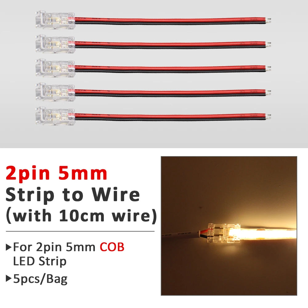 connecteurs ruban led cob smd transparent modernes adhésifs 5mm 8mm 10mm(rgb cct)