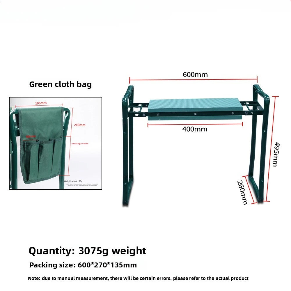 tabouret jardin pliable chaise extérieure coussin assise mousse sacoche outils vert foncé clair