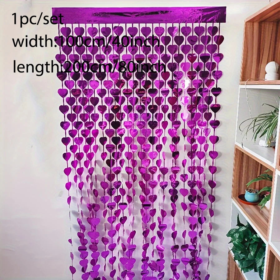 rideau decoratif moderne rose violet noir coeurs anniversaire saint valentin noel