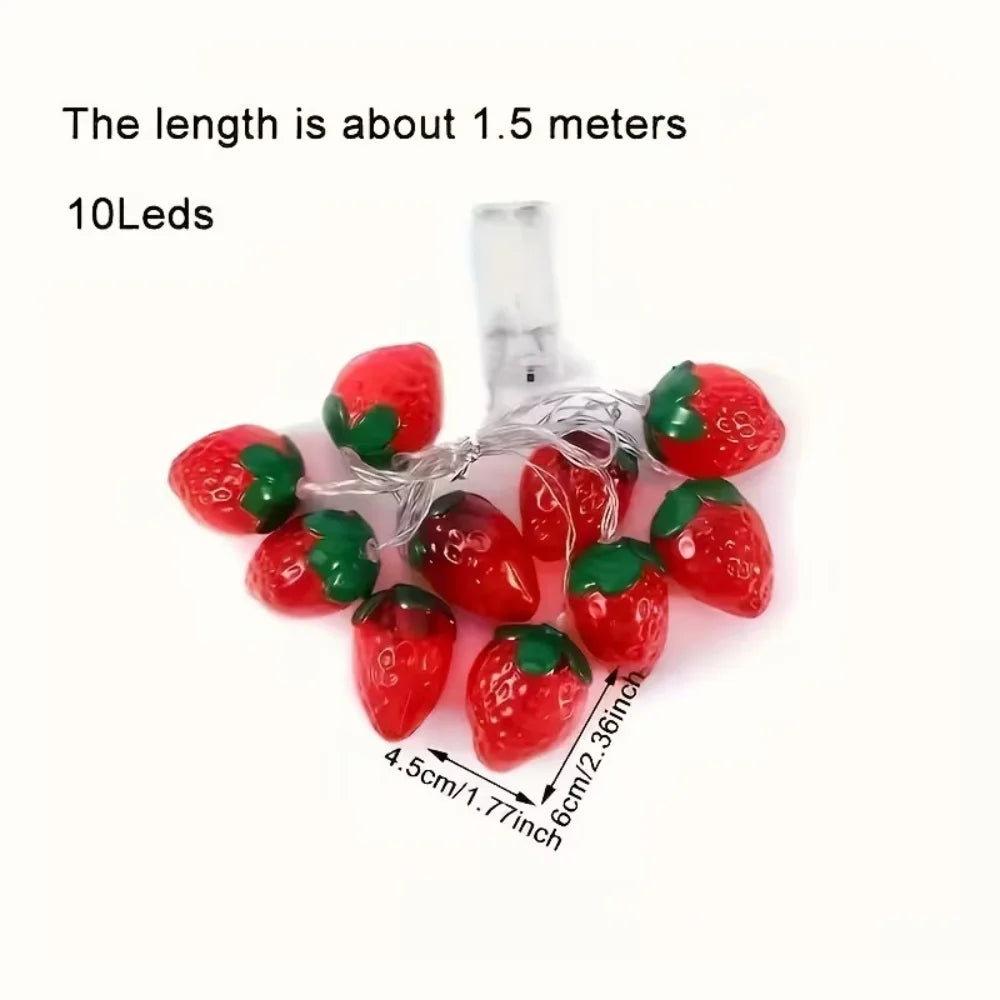 guirlande lumineuse fraises rouge vert 10 led 1.5m decoration festive echangement piles