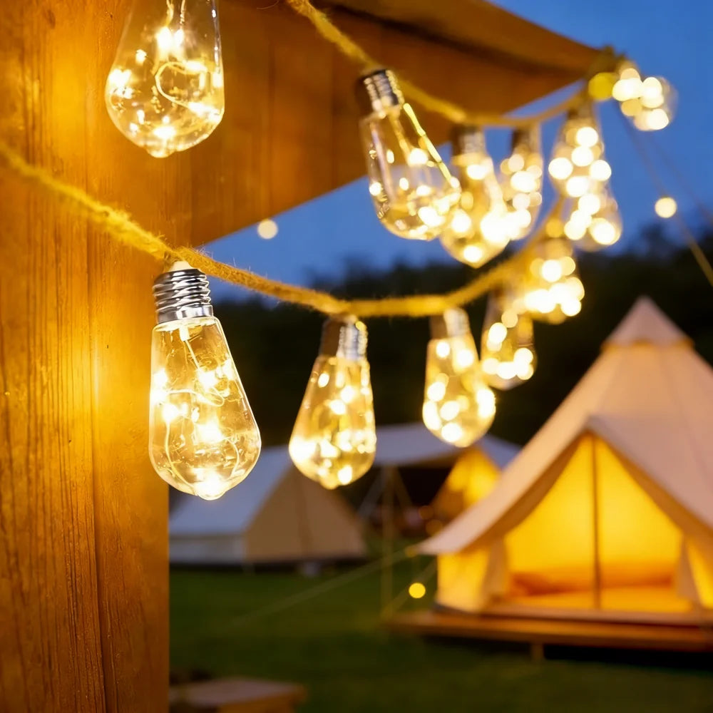 guirlande lumineuse solaire transparente vintage 10 led blanc doré bleu vert rose festiveextérieur Bohême