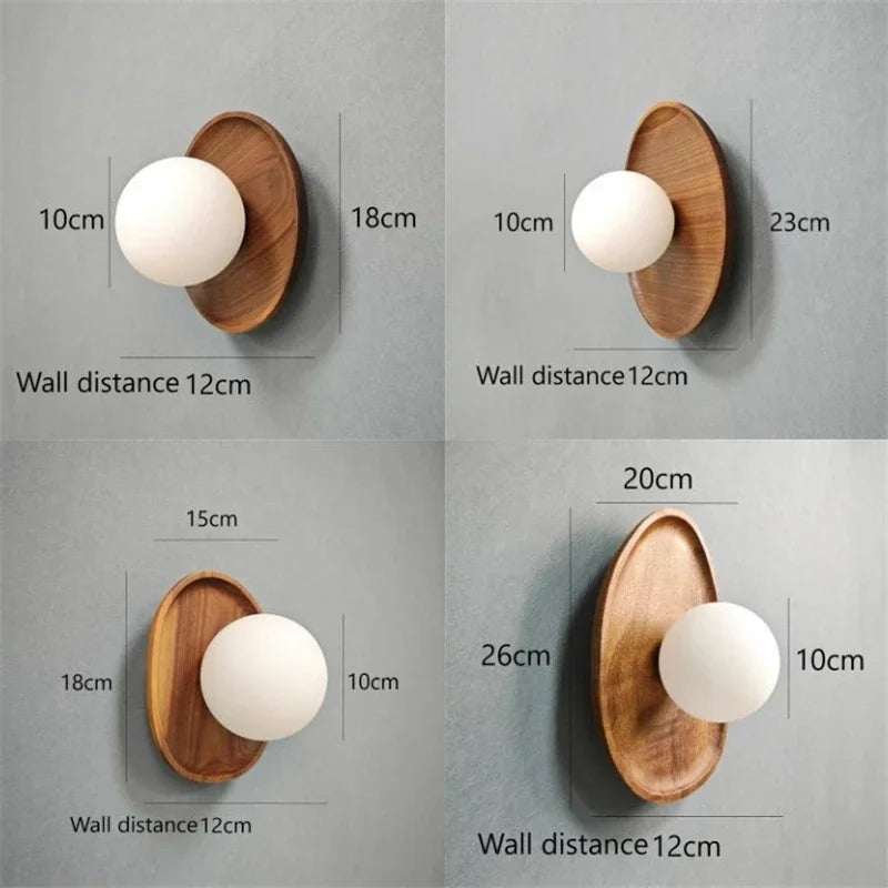 appliques murales modernes lampes bois décoratives éclairage quotidien scandinave sphère blanche minimaliste