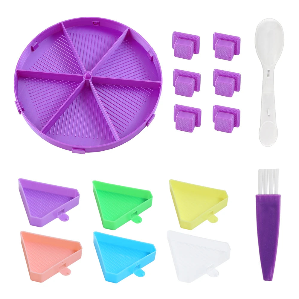palette broderies six compartiments violet bleu vert rose moderne diagonales géométriques opaques brosse incluses.codes