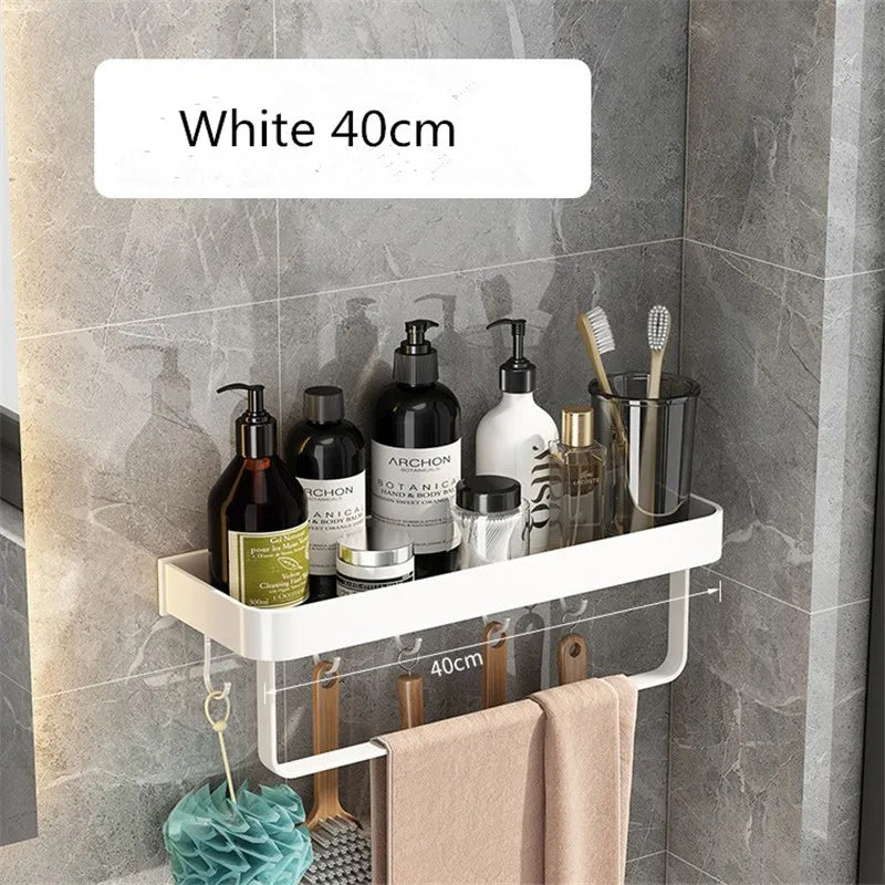 étagère murale salle bain blanche aluminium porte serviette porte brosse dents