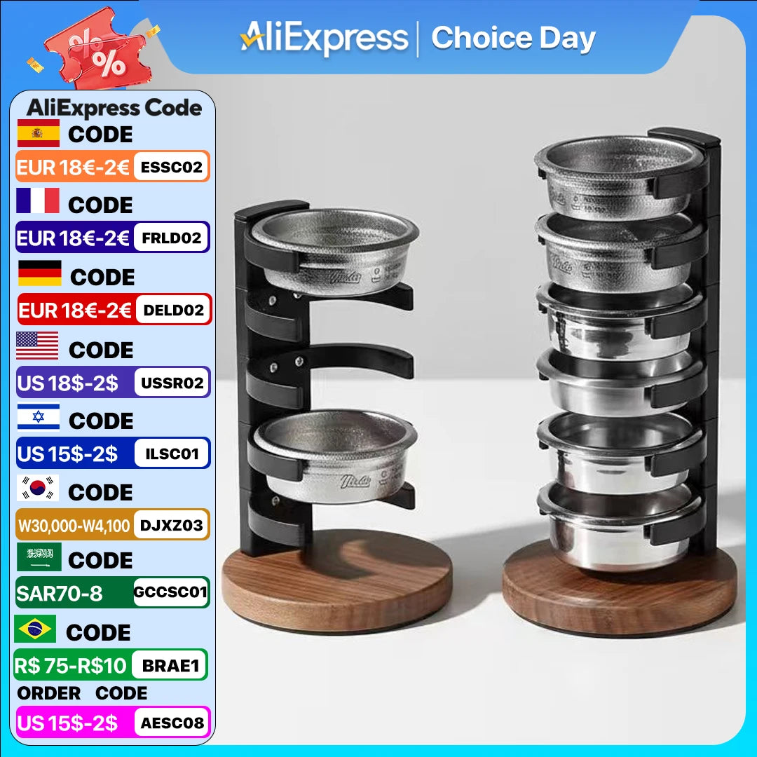 porte filtres espresso tamper mural support filtres aluminium bois moderne minimaliste