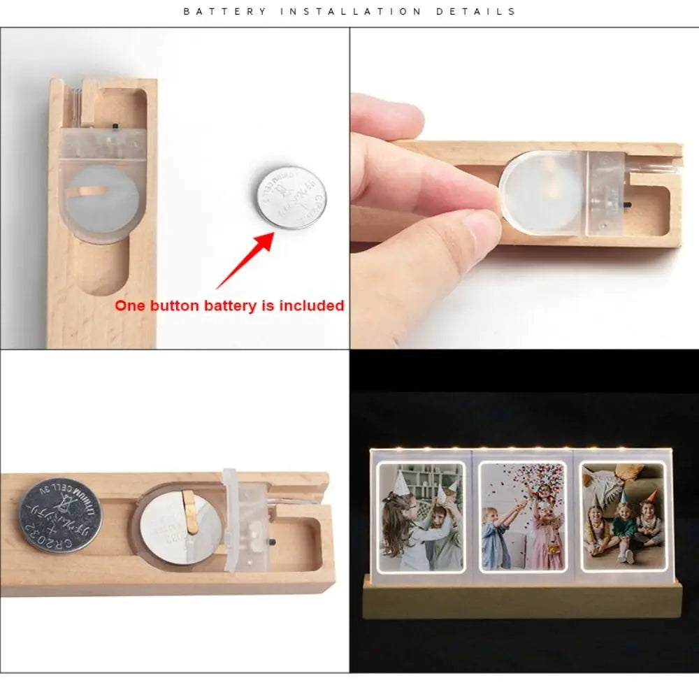 Composition de plusieurs cadres photos LED sur mur blanc
