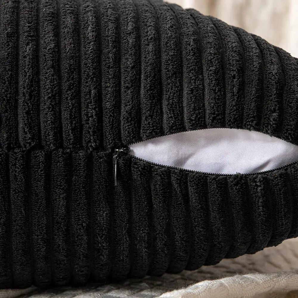 housses coussin polyester coton rayures moderne noir zip lit