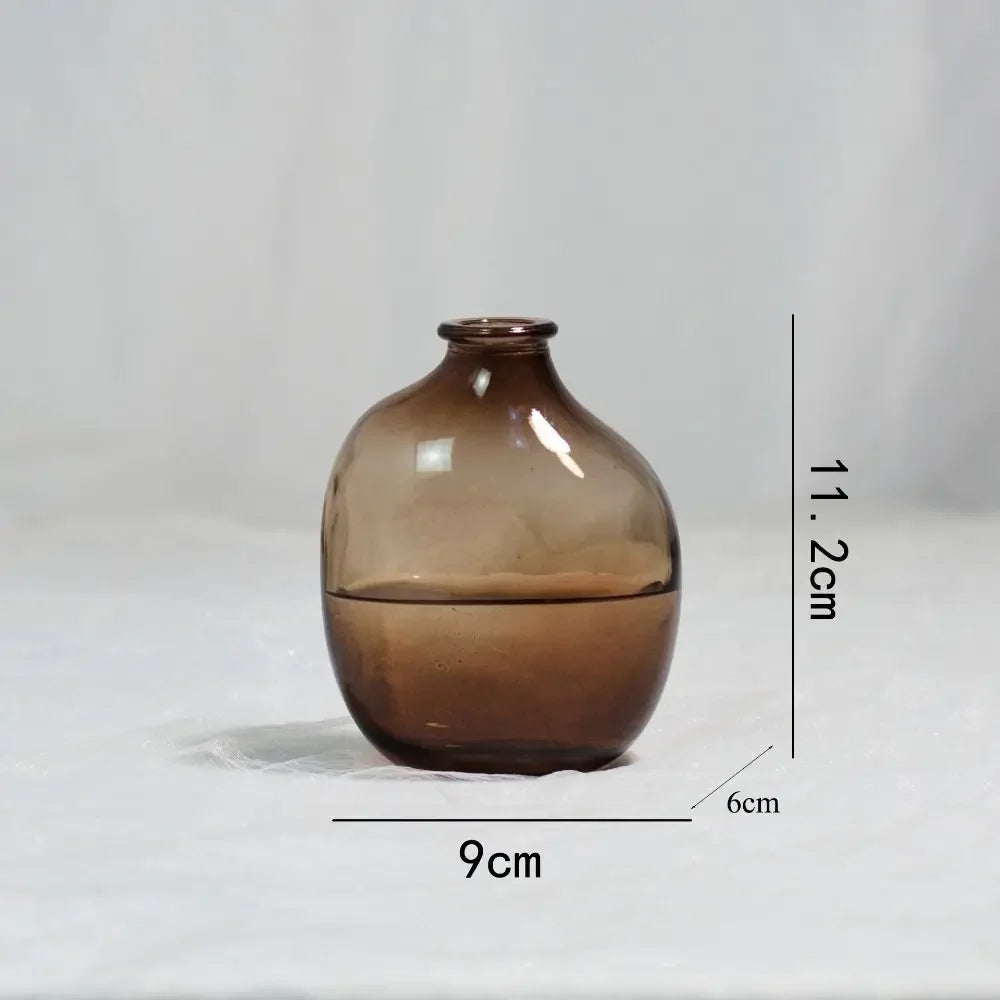 vases verre marron bleu transparent modernes décoration maison fleurs artificielles ombre mat translucent minimaliste