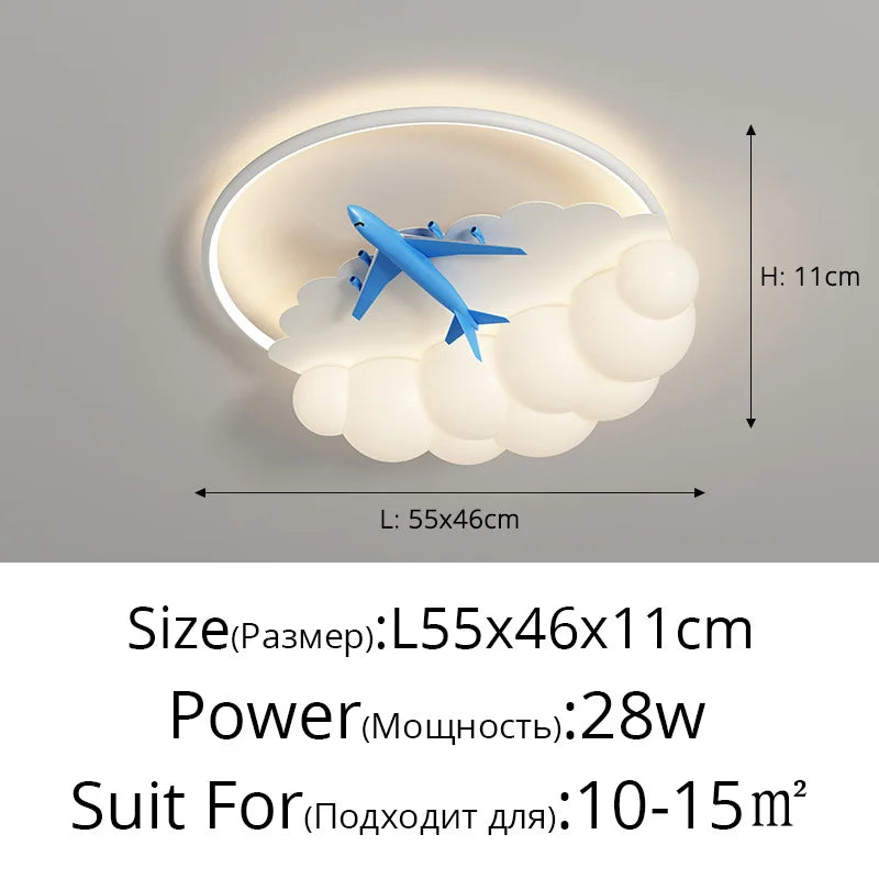 lustres led modernes nuages avions chambre enfants blanc jaune bleu gris