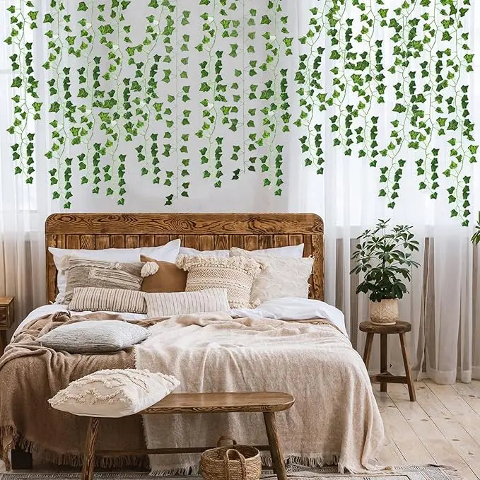 guirlande vigne artificielle 960cm bohème rustique décoration murale intérieur vert blanc feuilles tiges fines