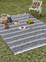 tapis pique nique extérieur noir blanc motifs géométriques polyester réutilisable lavable machine ethnique boho