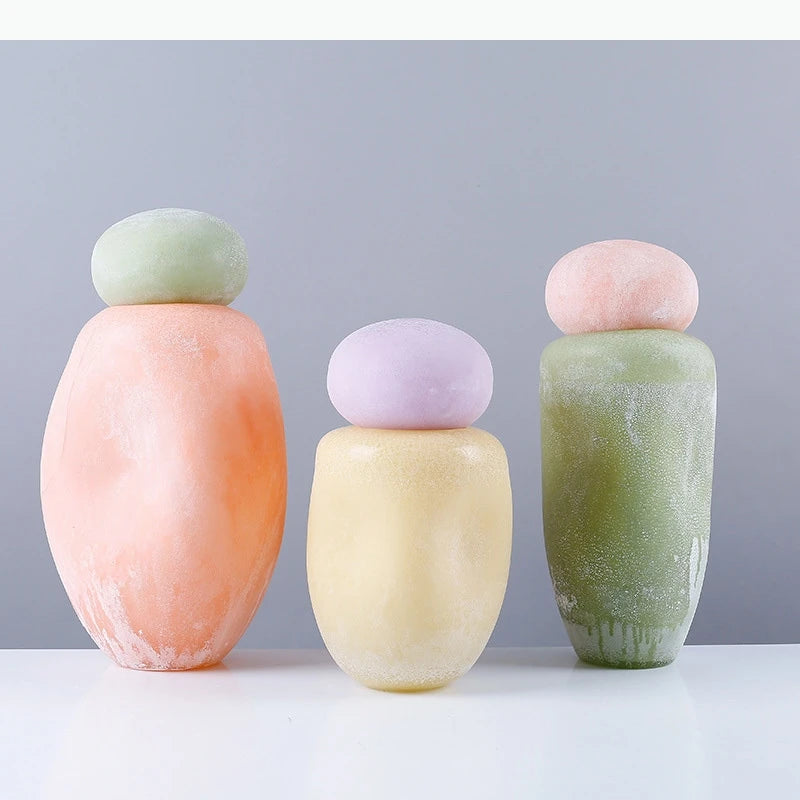 vase moderne sculpture abstraite orange jaune lilas vert texturé minimaliste