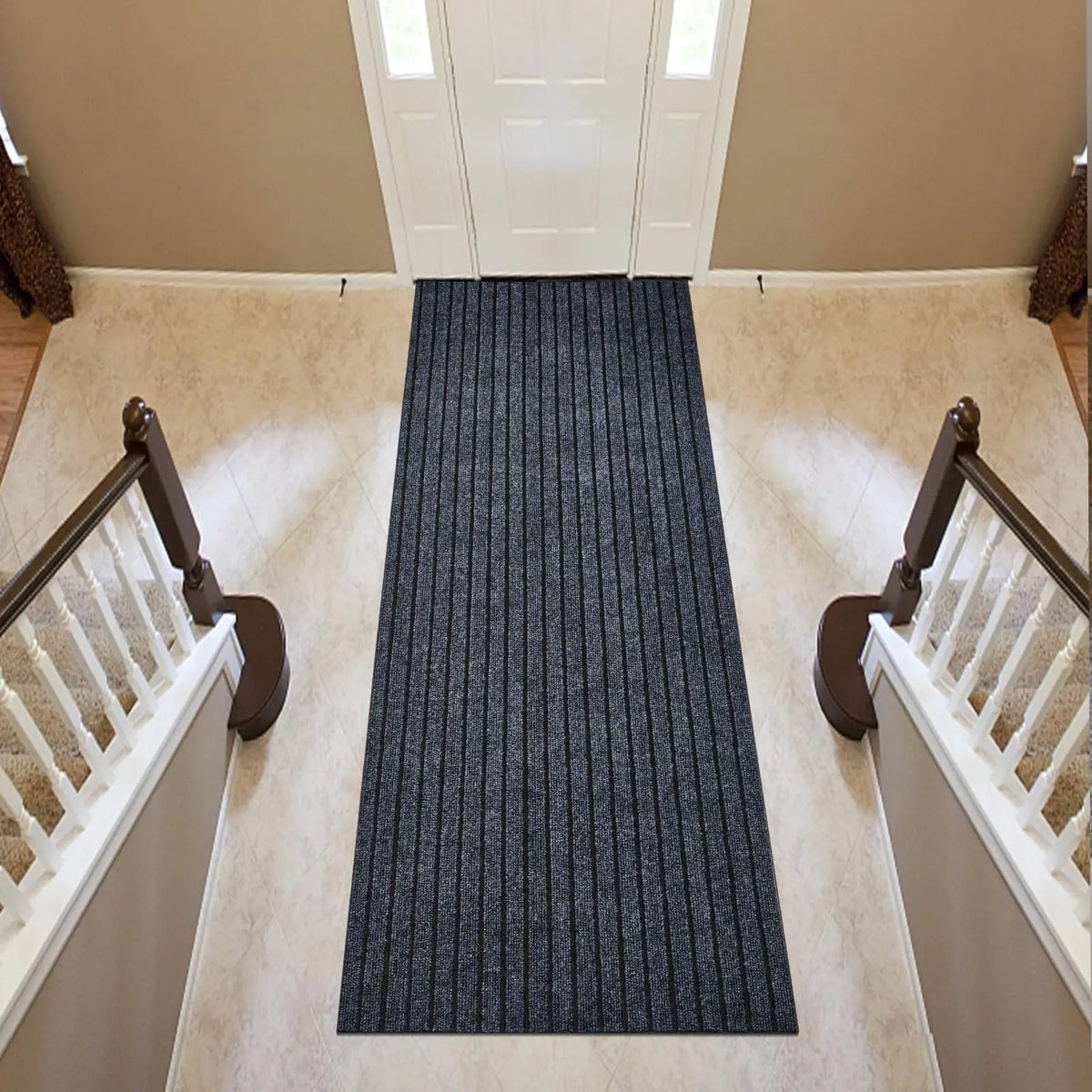 tapis rayé gris moderne polypropylène chambre rectangle absorption 60x120cm lavage main