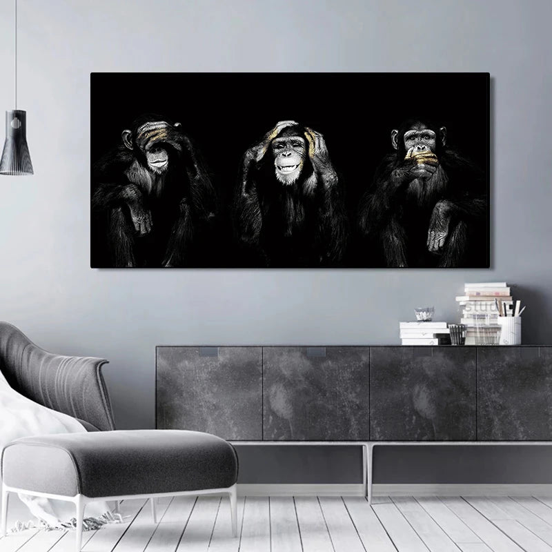 toile d'art photo singes réaliste moderne décoration mur opaque sans cadre chambre salon