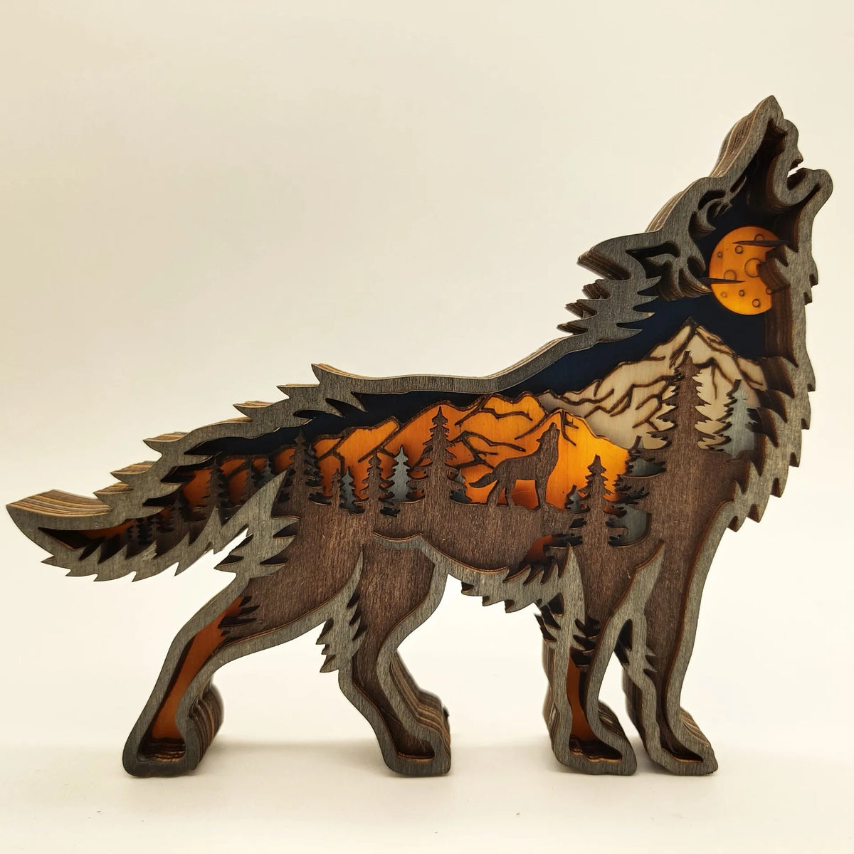 décoration murale sculpture bois loup paysage forêt 3d occasion fête